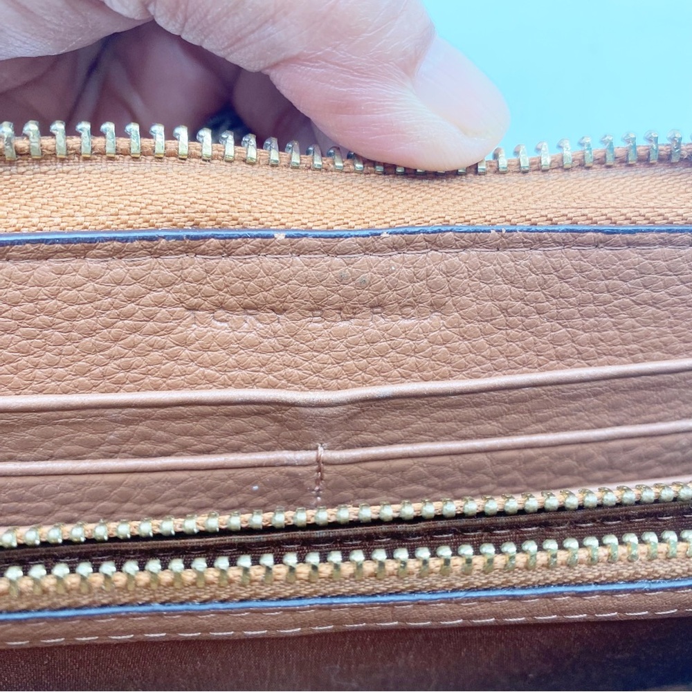 TORY BURCH Long Wallet Leather Caramel Color 7.5” x 4” Soft Leather Sleek - Picture 10 of 12